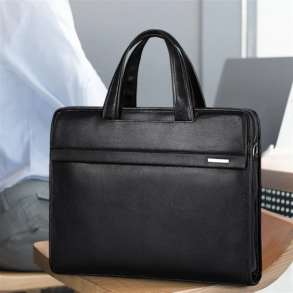 CSCDD Men's Bag Leather Men's Handbag Cowhide Computer Bag 14 Inch Business Briefcase