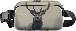 Deer Head Grey Fanny Pack Hip Bag Belt Bag for Women Man Fashion Waist Pack Water-repellent Crossbody Bag for Halloween Costumes Running Hiking Jogging Travel Sport