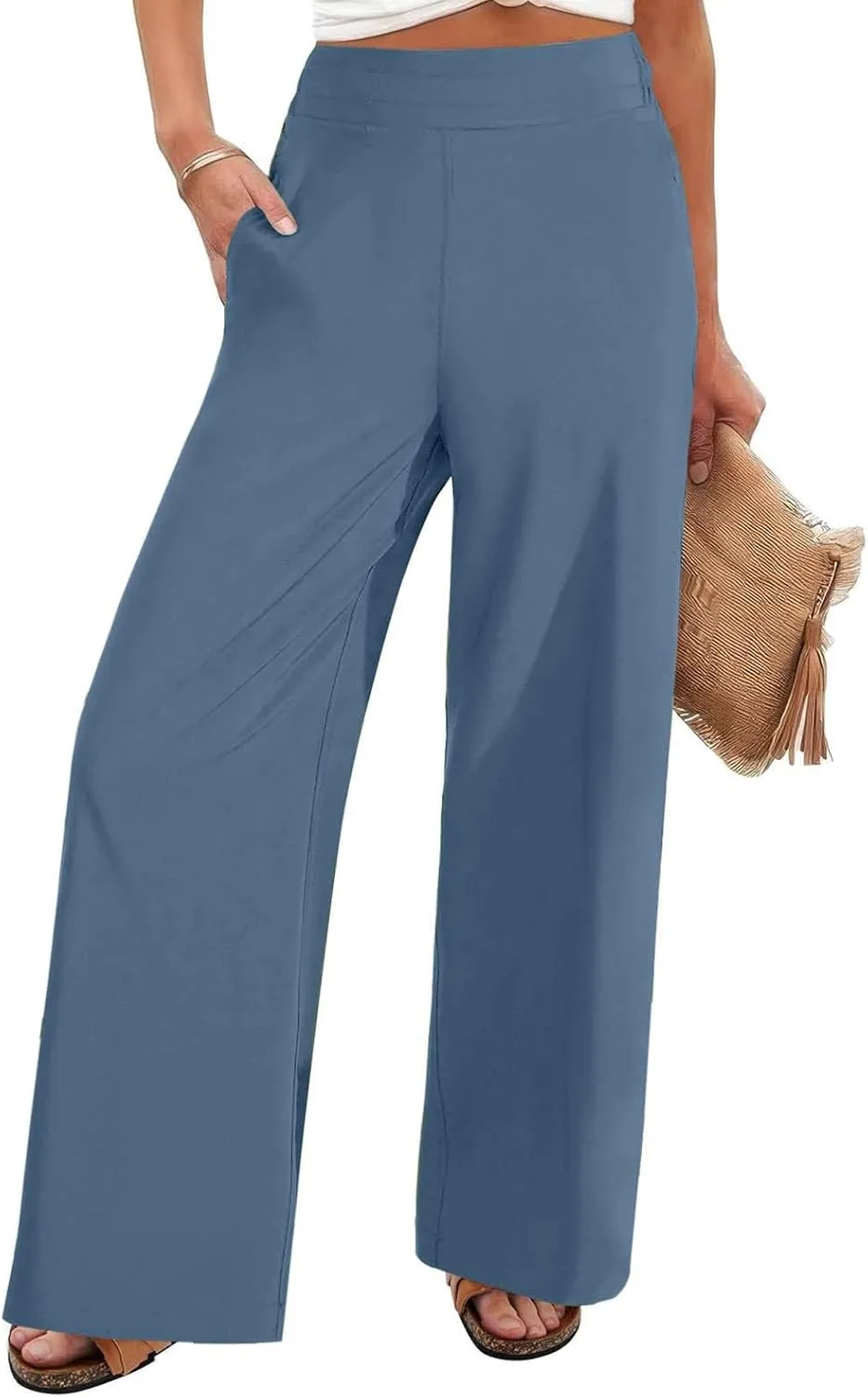 Dressy High Waist Wide Leg for Women Business Work Casual Pants Elegant Loose Fit Solid Straight Leg Trousers
