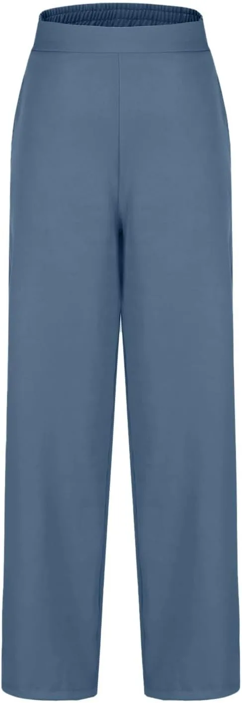 Dressy High Waist Wide Leg for Women Business Work Casual Pants Elegant Loose Fit Solid Straight Leg Trousers