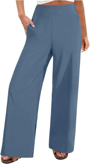 Dressy High Waist Wide Leg for Women Business Work Casual Pants Elegant Loose Fit Solid Straight Leg Trousers