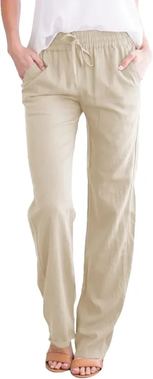 Dressy Wide Leg Trousers Women Plus Size Casual Loose Fit High Waisted Pants Comfy Solid Linen Summer Boho Trousers