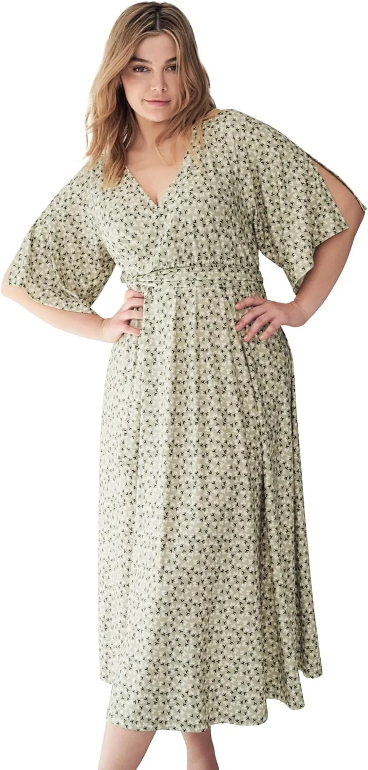 ellos Women's Plus Size Knit Midi Dress with Surplice Neckline & Waist Tie