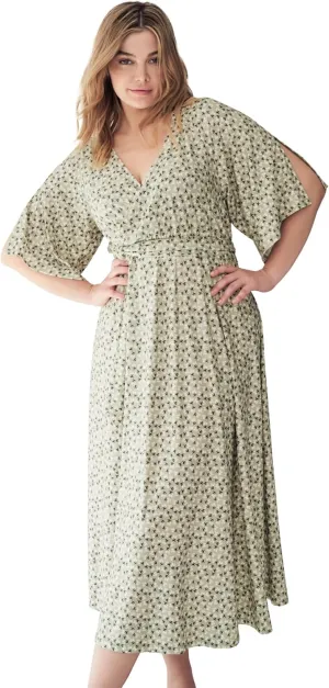 ellos Women's Plus Size Knit Midi Dress with Surplice Neckline & Waist Tie