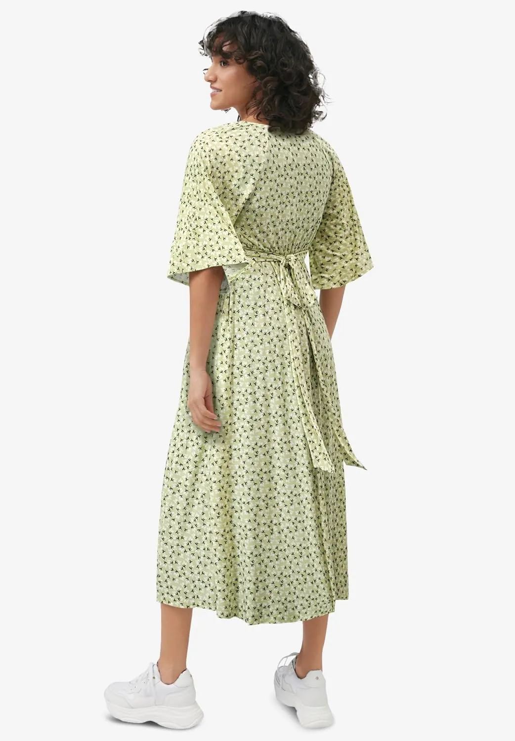 ellos Women's Plus Size Knit Midi Dress with Surplice Neckline & Waist Tie