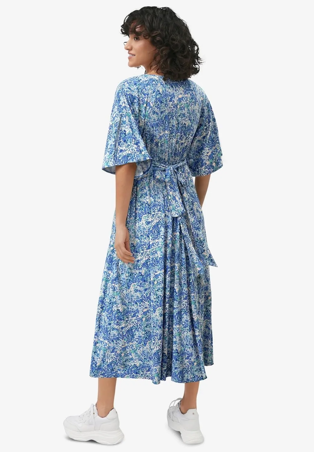 ellos Women's Plus Size Knit Midi Dress with Surplice Neckline & Waist Tie