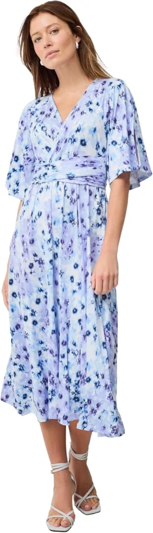 ellos Women's Plus Size Knit Midi Dress with Surplice Neckline & Waist Tie