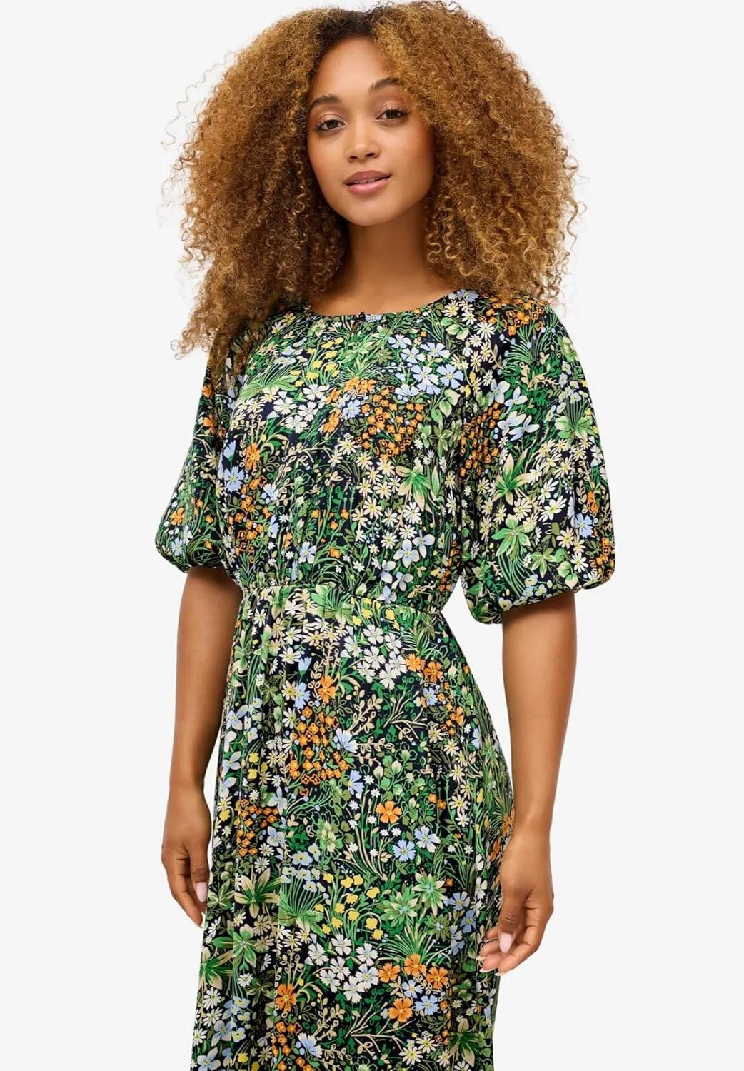 ellos Women's Plus Size Satin Keyhole Empire Midi Dress