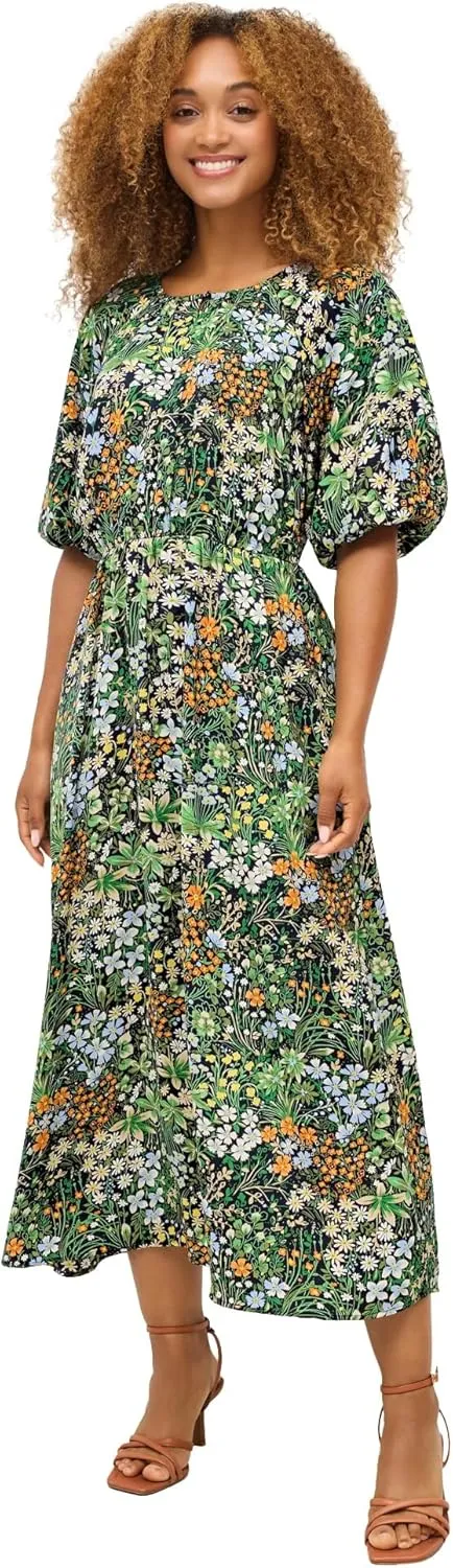 ellos Women's Plus Size Satin Keyhole Empire Midi Dress