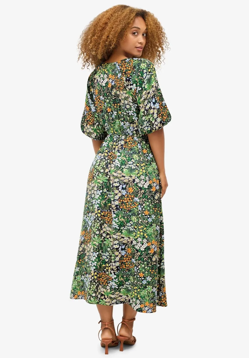 ellos Women's Plus Size Satin Keyhole Empire Midi Dress