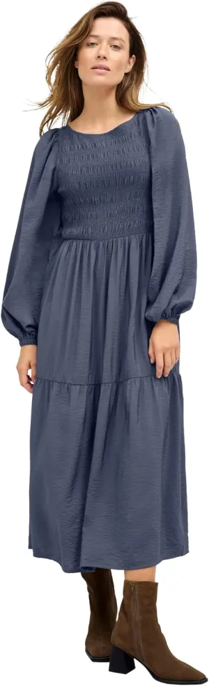 ellos Women's Plus Size Smocked Bodice Tiered Midi Dress