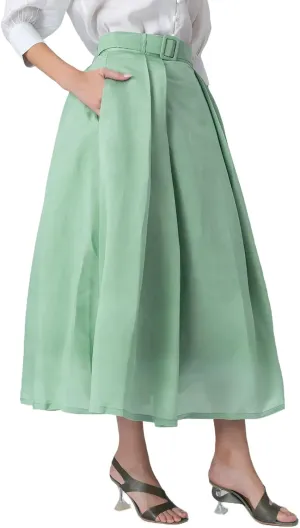 Exclusive Midi Box Pleat Skirt with Side Pocket, Fabric Belt & Zipper  Victorian Elegance