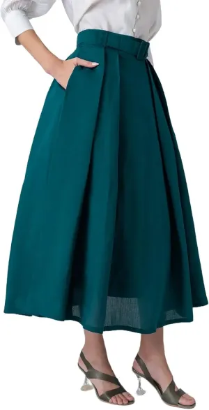 Exclusive Midi Box Pleat Skirt with Side Pocket, Fabric Belt & Zipper  Victorian Elegance