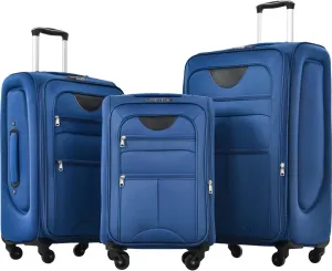 Expandable 3 Piece Softside Luggage Set with Spinner Wheels, Lightweight and Organized Interior, Blue