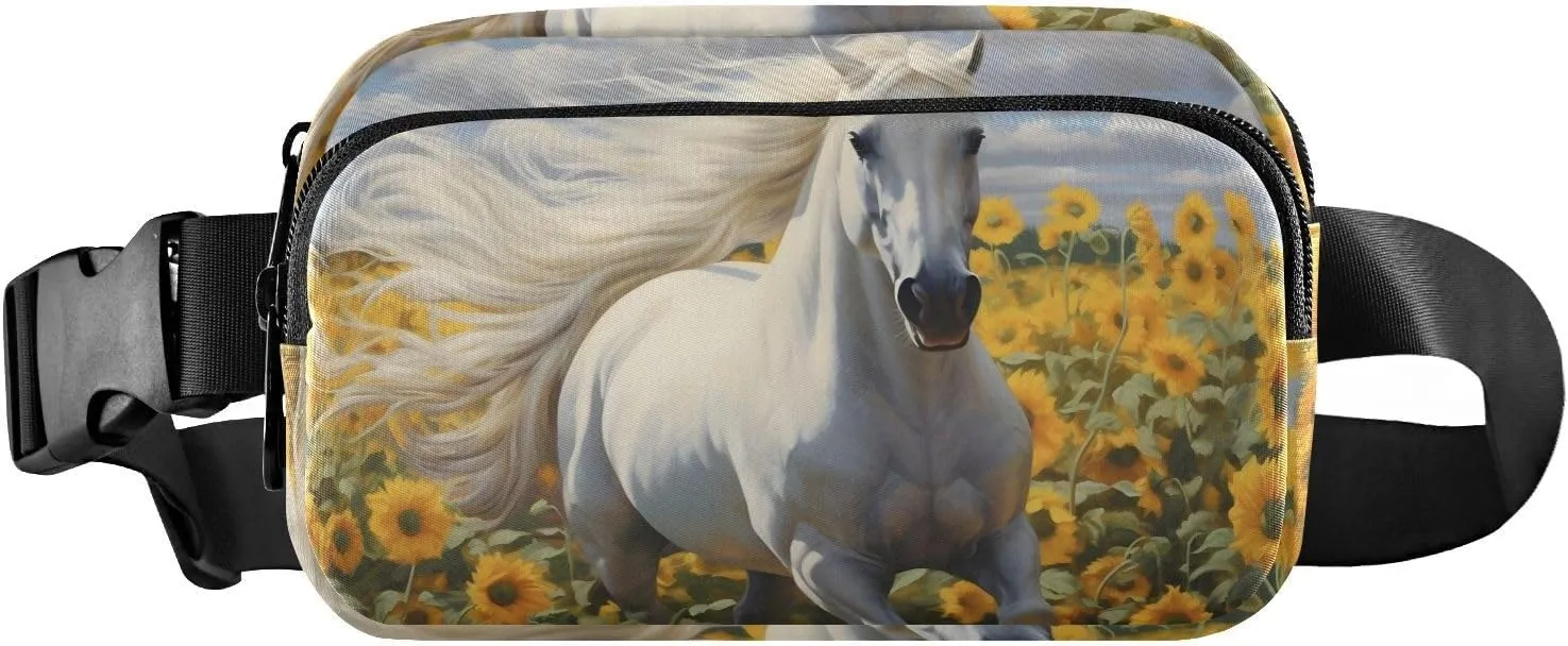 Fanny Pack White Horse Filed Hip Bag Belt Bag for Women Man Fashion Waist Pack Water-repellent Crossbody Bag for Halloween Costumes Running Hiking Jogging Travel Sport