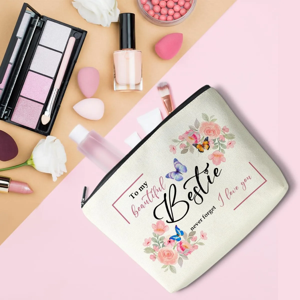 Floral Makeup Bag, Cute Cosmetic Zipper Organizer - Unique Present
