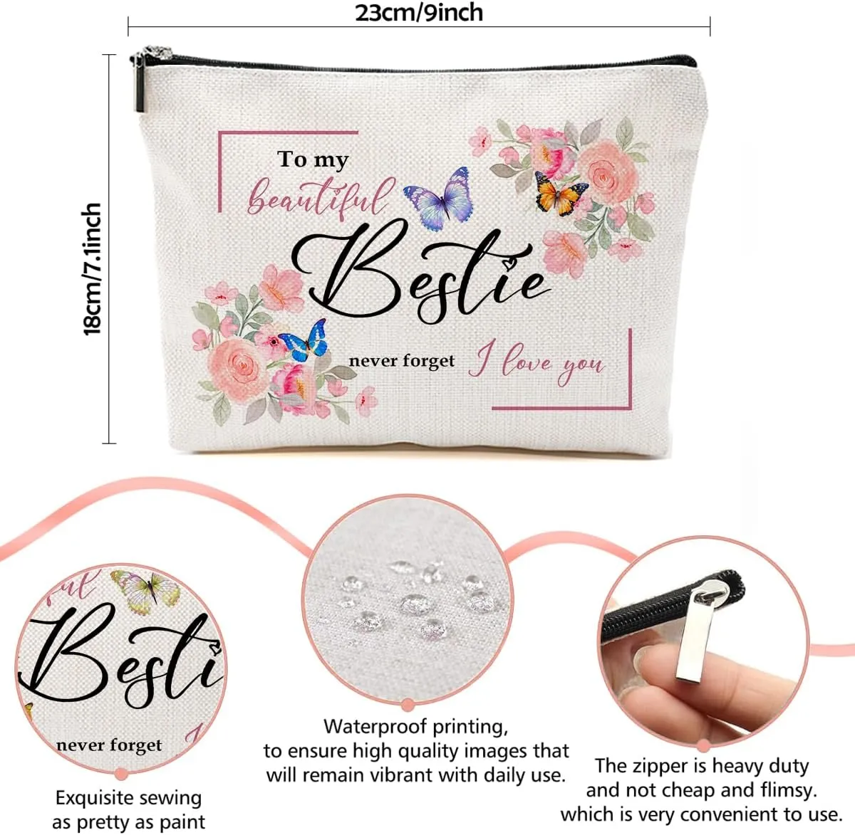 Floral Makeup Bag, Cute Cosmetic Zipper Organizer - Unique Present