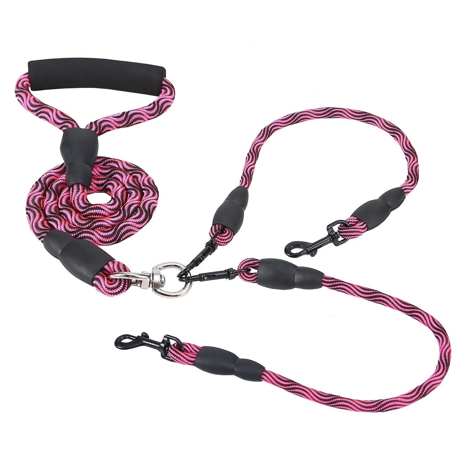 Fresh Fab Finds Double Dogs Leash No-Tangle Dogs Lead Reflective Dogs Walking Leash w/ Swivel Coupler Padded Handle