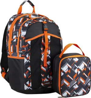 FUEL Lunch Backpack Set Teens Student Water Resistant Bookbag Bag Soft Reusable Insulated Cooler Lunch Box Thermal Travel Office Lunch Bag, Orange Tech