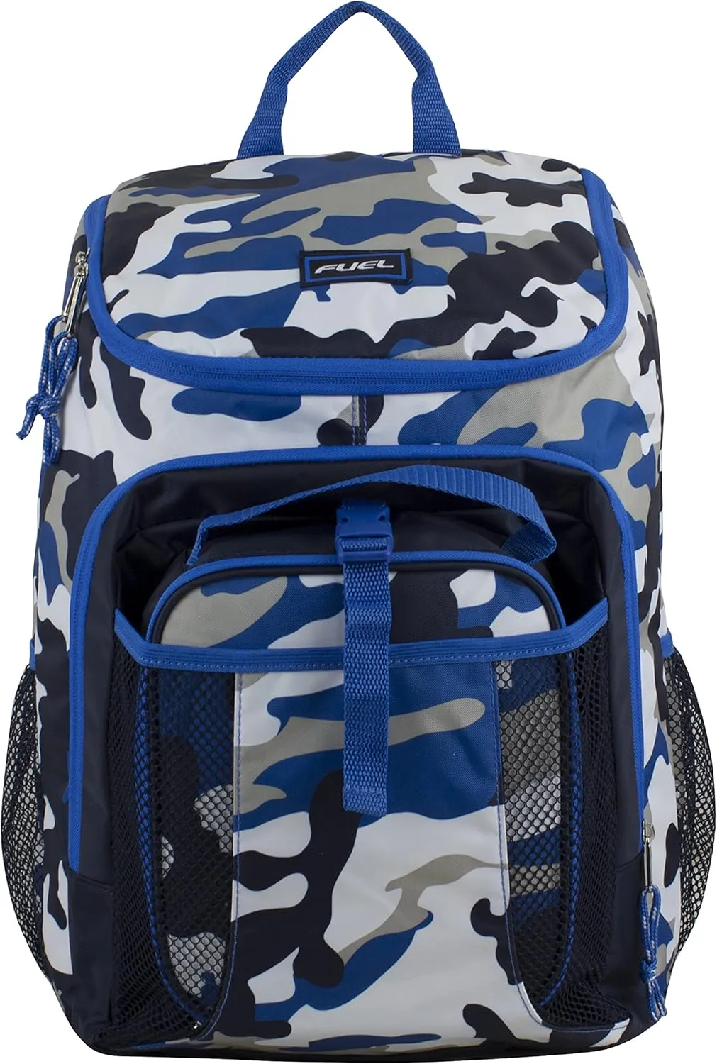 Fuel Top Loader Backpack with Lunch Box Combo  18 Two Compartment Water Resistant Durable Adjustable Straps Side Bottle Pockets 2 in 1 Set Blue Camo Army Camo