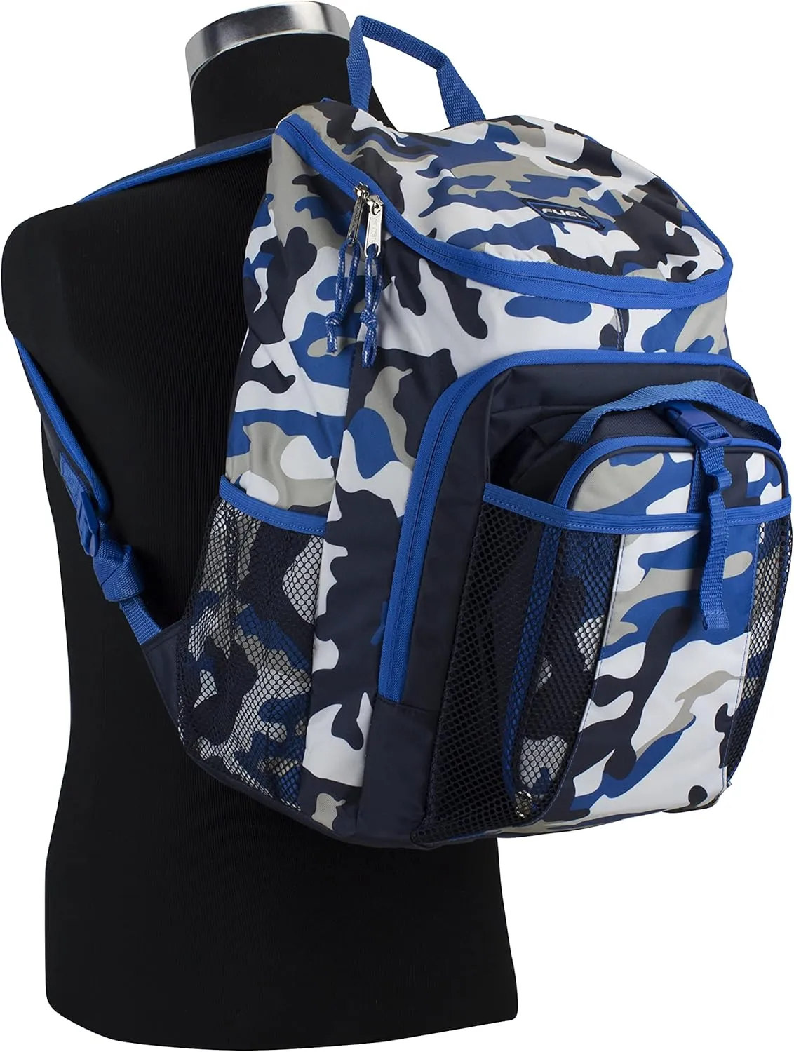 Fuel Top Loader Backpack with Lunch Box Combo  18 Two Compartment Water Resistant Durable Adjustable Straps Side Bottle Pockets 2 in 1 Set Blue Camo Army Camo