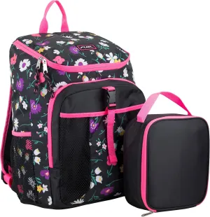 FUEL Top Loader Teens Student Water Resistant Backpack Set Lunch Bookbag Bag Soft Reusable Insulated Cooler Lunch Box Thermal Travel Office Lunch Bag, Floral