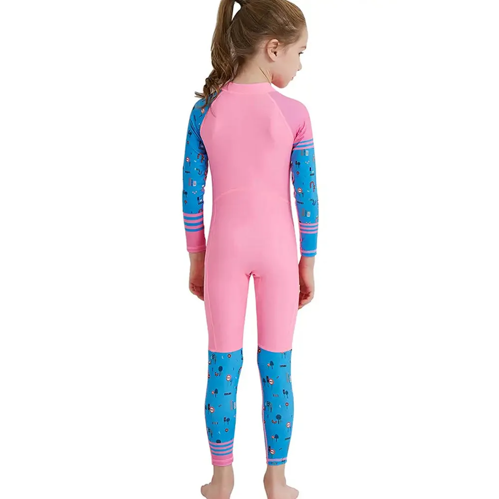 Full Sleeves Kids Swimwear Pink and Blue Transport theme, UPF 50 