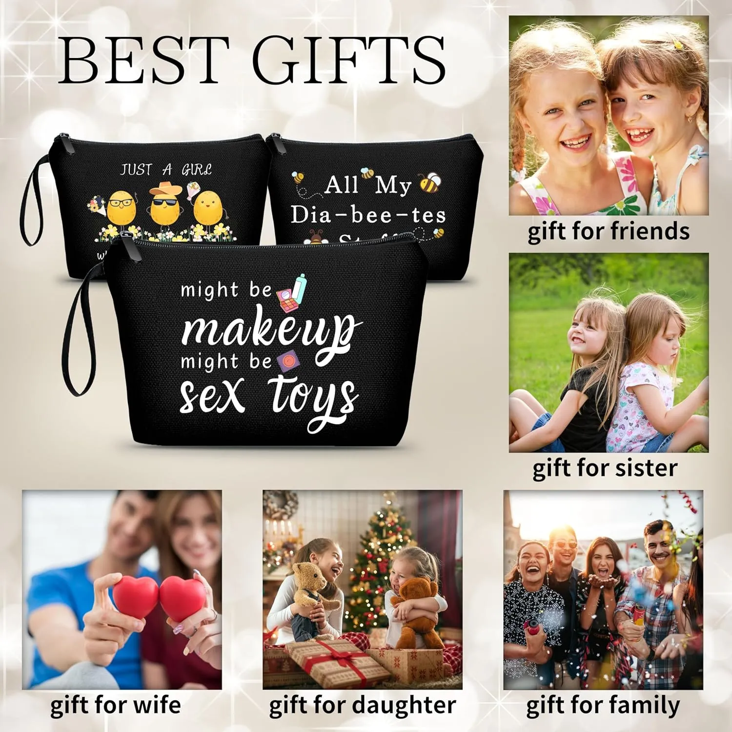 Funny Gifts for Friends, Unique Women's Makeup Bag, Travel Cosmetic Bag