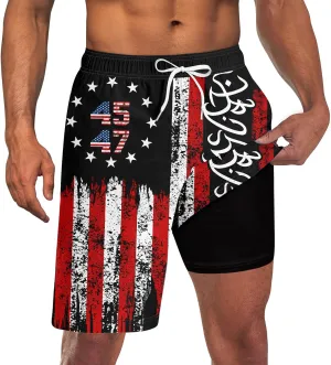 Goodstoworld Men's Funny Swim Trunks with Compression Liner 2 in 1 Quick-Dry 9" Stretch Shorts with Three Pockets