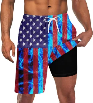 Goodstoworld Men's Funny Swim Trunks with Compression Liner 2 in 1 Quick-Dry 9" Stretch Shorts with Three Pockets