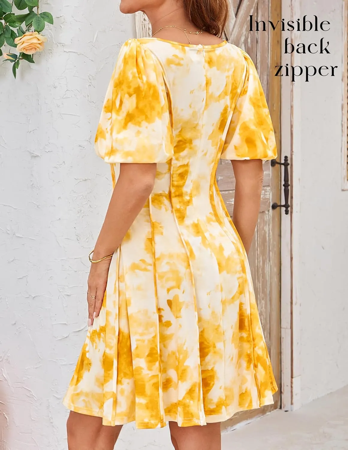 GRACE KARIN Womens Dresses Summer 2025 Floral Pleated Short Sleeve V Neck Casual Party Beach Wedding Guest A Line Flare Dress