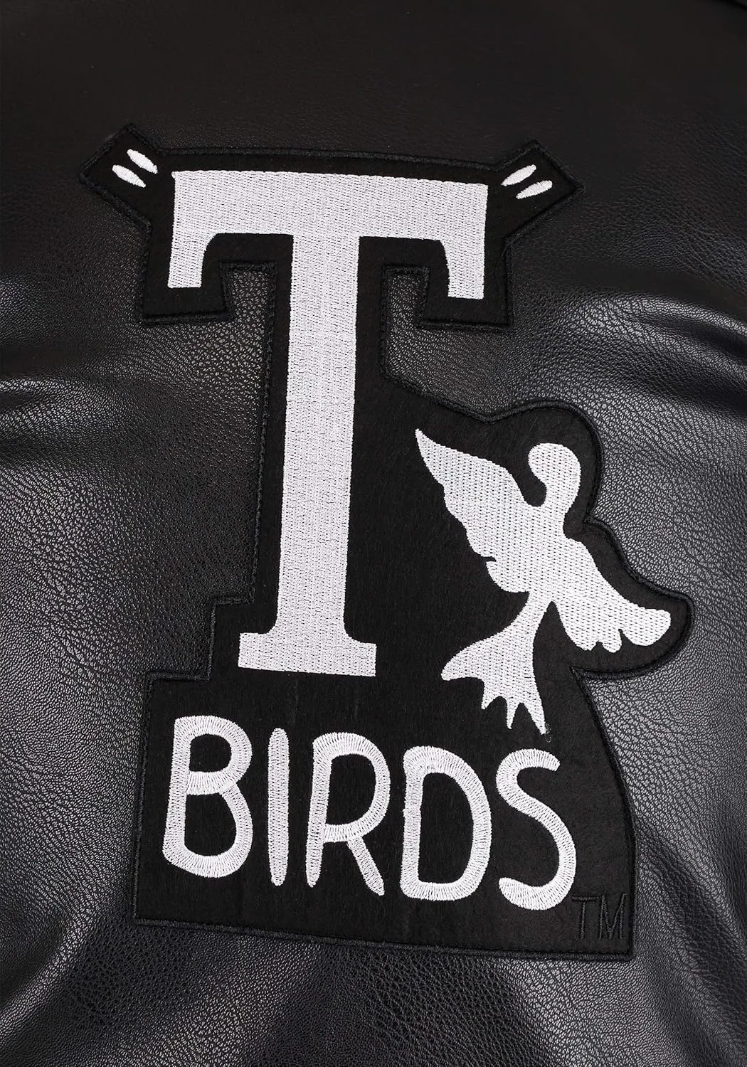 Grease Adult T-Birds Embroidered Jacket Costume Mens, Black 50's Pleather Biker Jacket