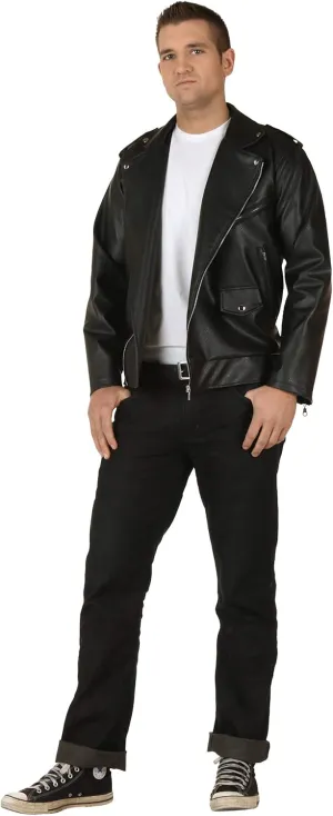 Grease Adult T-Birds Embroidered Jacket Costume Mens, Black 50's Pleather Biker Jacket