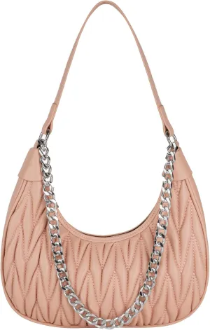 Handbag with Metal Chain Vegan Leather Shoulder Crossbody Stylish Purse for Women - Unique Textured Design