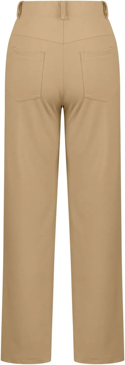 High Waist Work Pants for Women Casual Straight Leg Trousers Stretch Waist Basic Solid Color Office Dress Pants