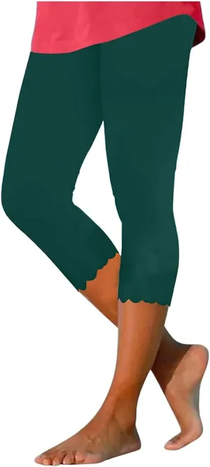 High Waisted Capri Leggings for Women Workout Running Yoga Pants Casual Summer Solid Color Beach Cropped Trousers