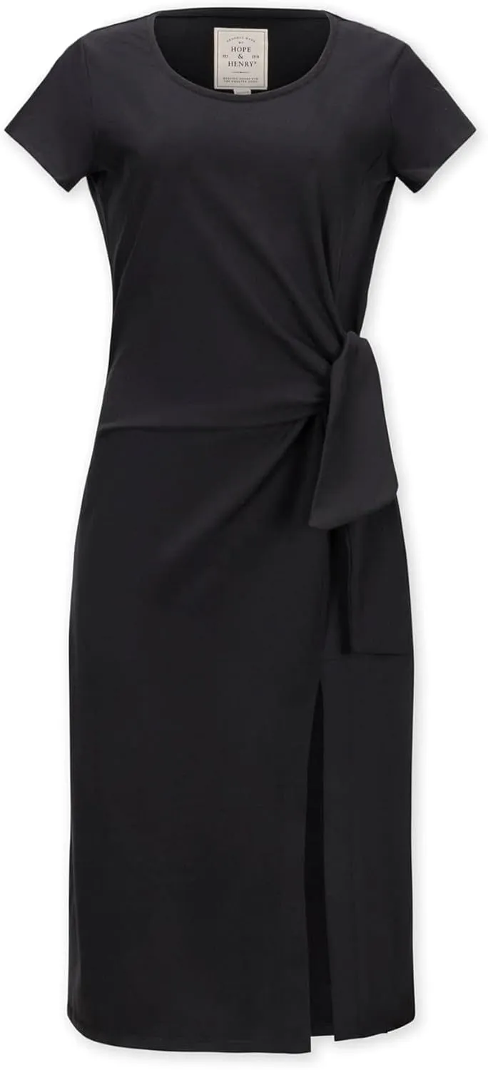 Hope & Henry Women's Short Sleeve Tie-Front Knit Dress