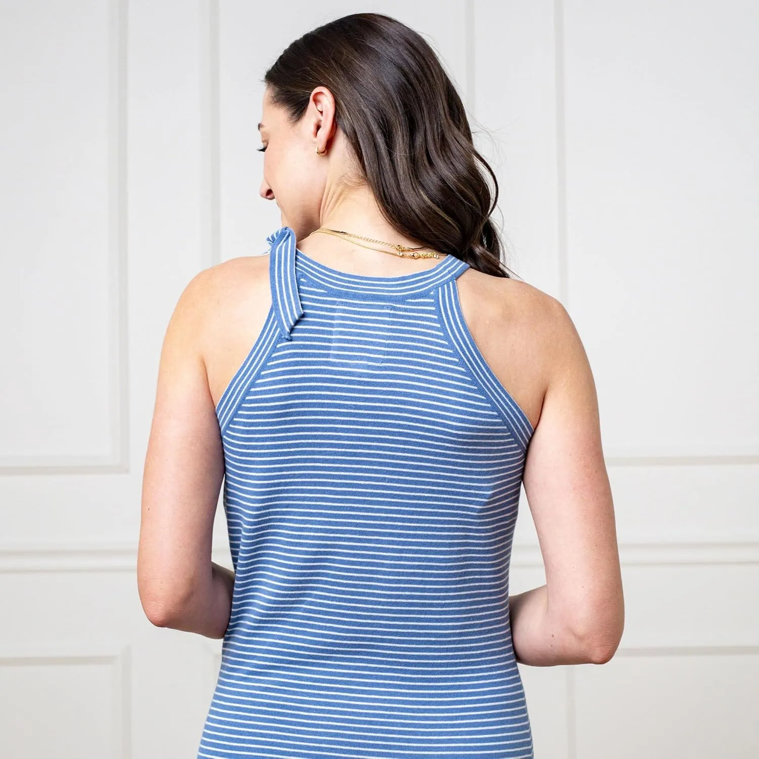 Hope & Henry Women's Short Sleeve Tie-Front Knit Dress