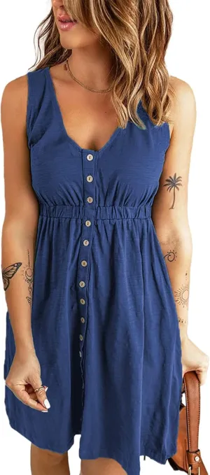 Hount Women's 2024 Casual Summer Sleeveless Dresses Button Down Beach Sundress with Pockets