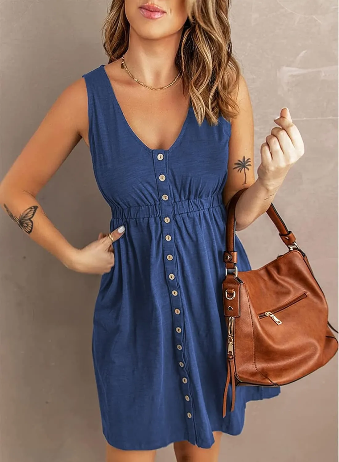 Hount Women's 2024 Casual Summer Sleeveless Dresses Button Down Beach Sundress with Pockets