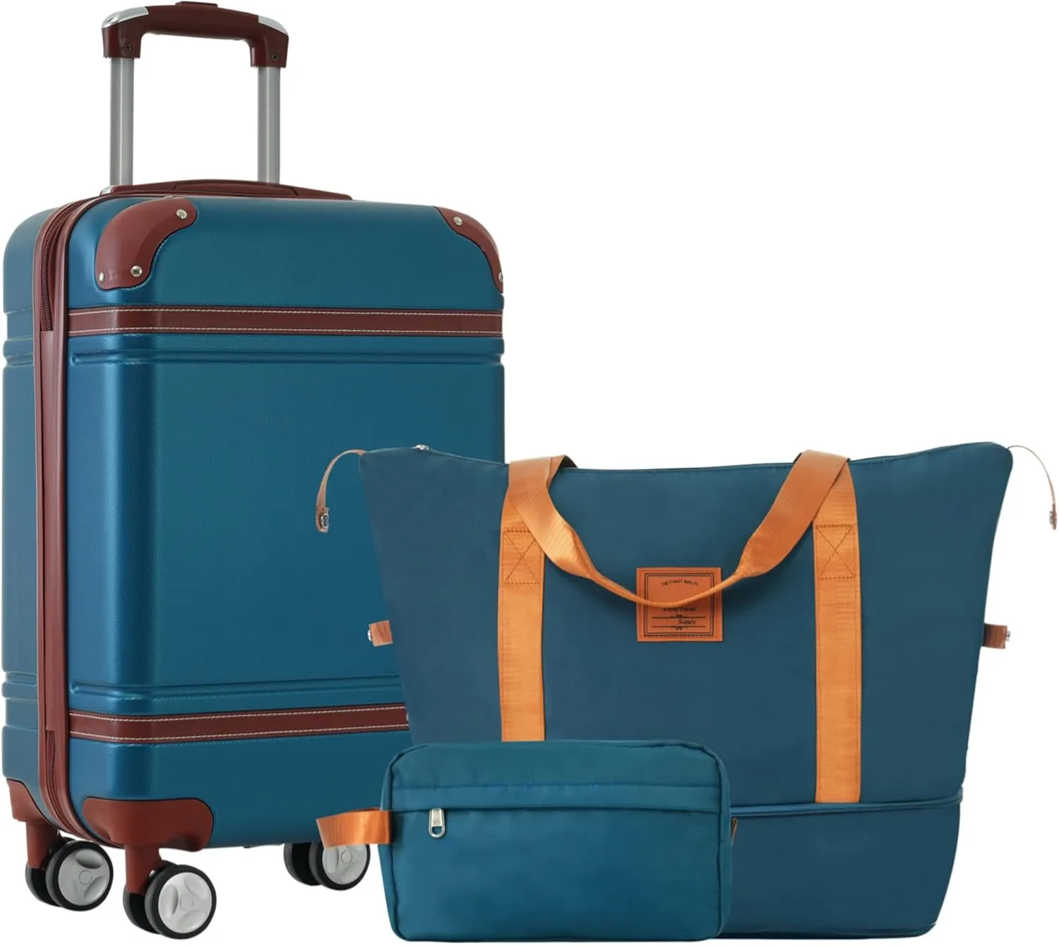 JCSD Travel with Ease: Hardshell Luggage Set, Carry-on Suitcase, Travel Duffel & Toiletry Bag, Double Spinner Wheels, Blue