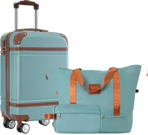 JCSD Travel with Ease Using Hardshell Luggage Set, Includes 20-Inch Carry-on Suitcase and Travel Bags, Durable ABS Construction, Green