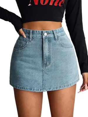 Jean Skorts for Woman Trendy High Waisted Stretchy Y2k Mini Skirt Denim Shorts Skort