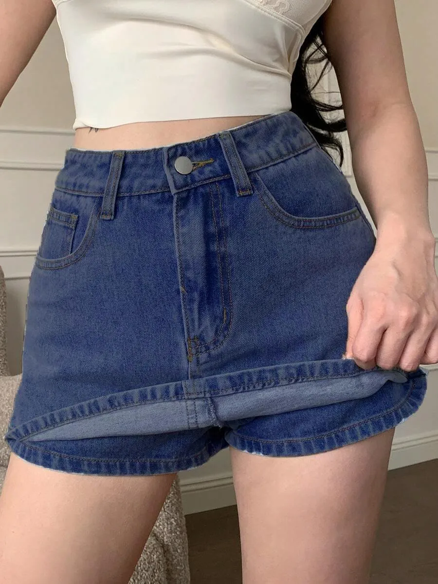 Jean Skorts for Woman Trendy High Waisted Stretchy Y2k Mini Skirt Denim Shorts Skort