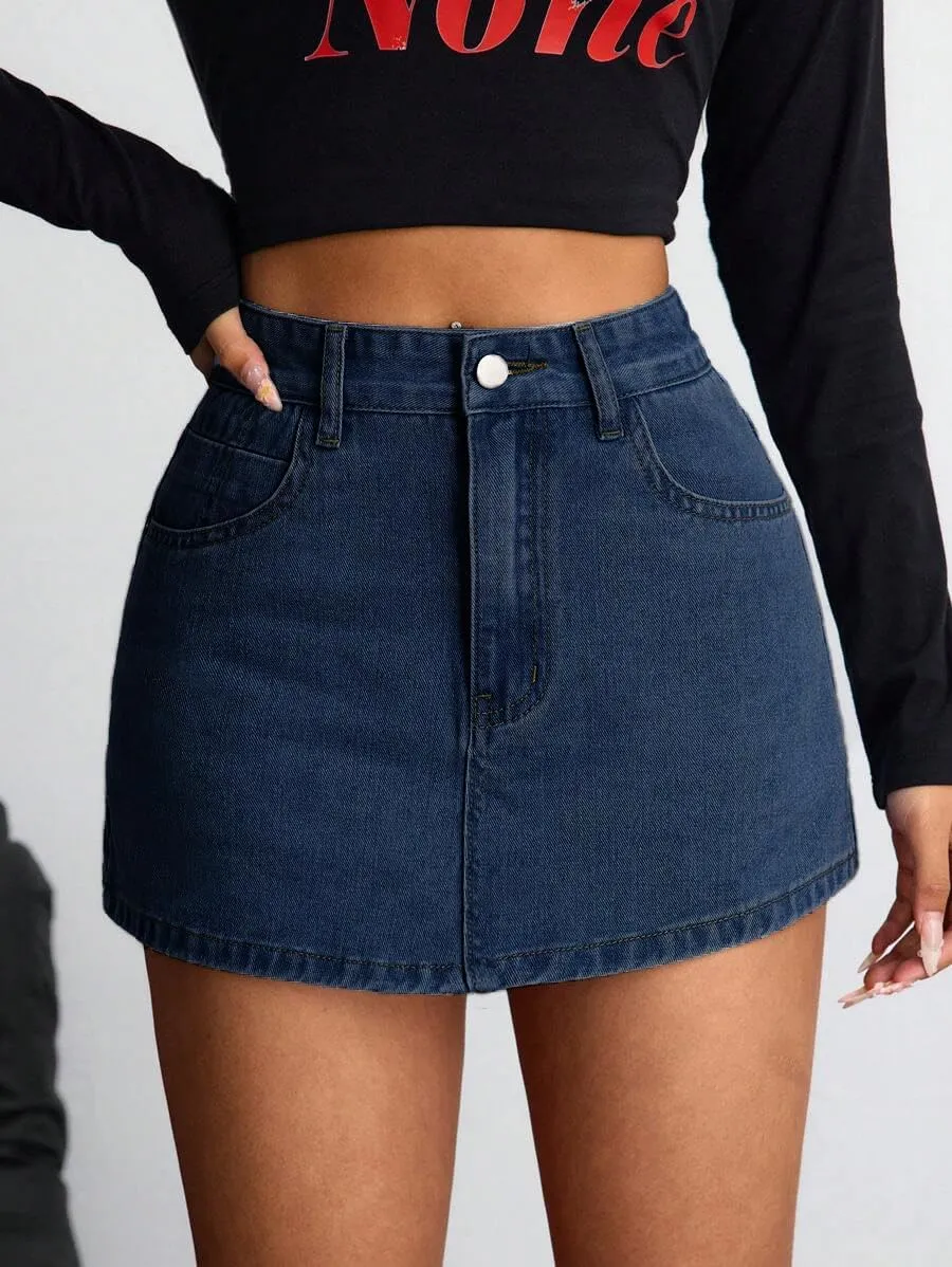 Jean Skorts for Woman Trendy High Waisted Stretchy Y2k Mini Skirt Denim Shorts Skort