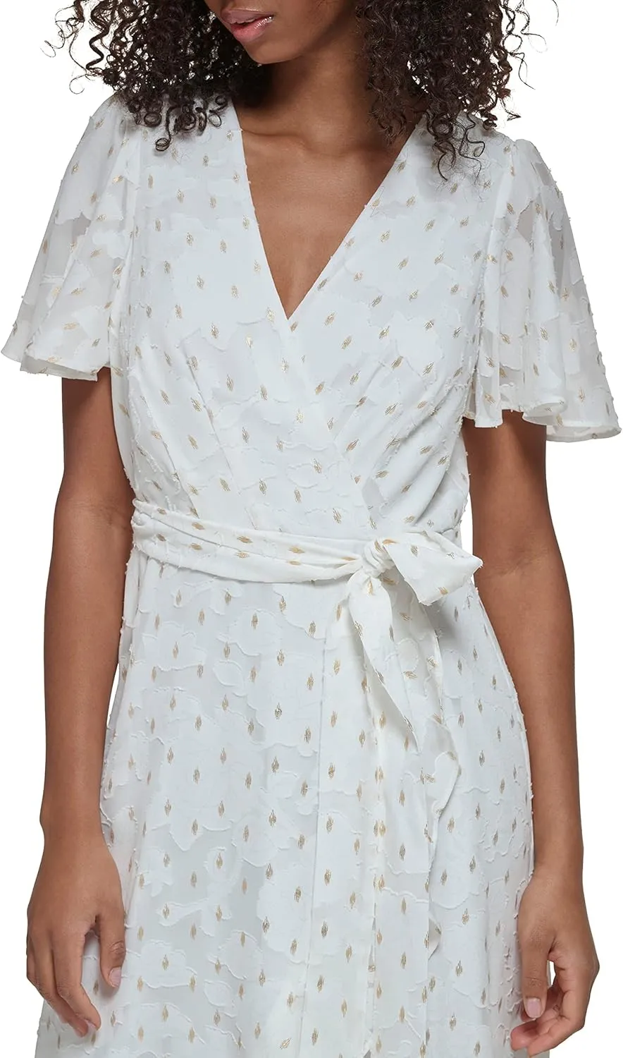 Jessica Howard Women's Wrap Chiffon Midi Dress  Short Sleeve Clip Dot Print