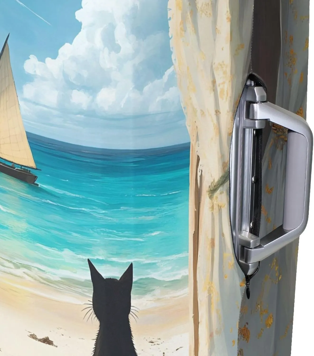 Joisal Cat Beach Blue Suitcase Covers Scratch-Resistant Suitcase Identifiers Unique, Airplane Travel Essentials