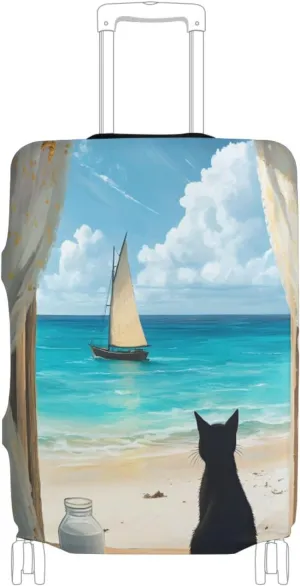 Joisal Cat Beach Blue Suitcase Covers Scratch-Resistant Suitcase Identifiers Unique, Airplane Travel Essentials