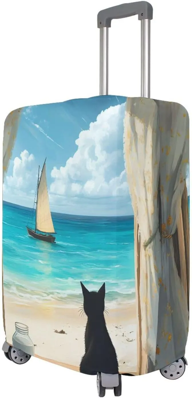 Joisal Cat Beach Blue Suitcase Covers Scratch-Resistant Suitcase Identifiers Unique, Airplane Travel Essentials