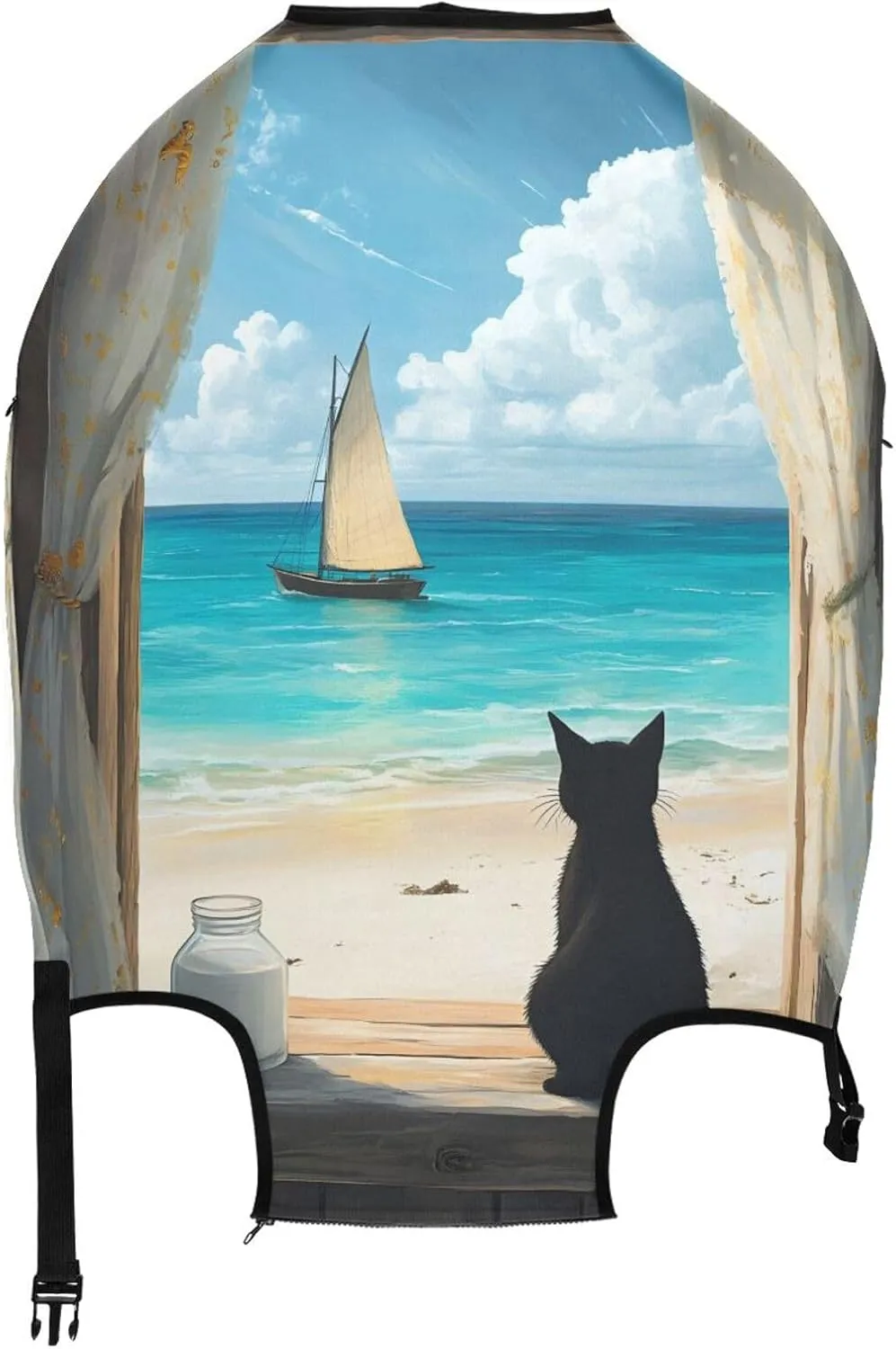 Joisal Cat Beach Blue Suitcase Covers Scratch-Resistant Suitcase Identifiers Unique, Airplane Travel Essentials